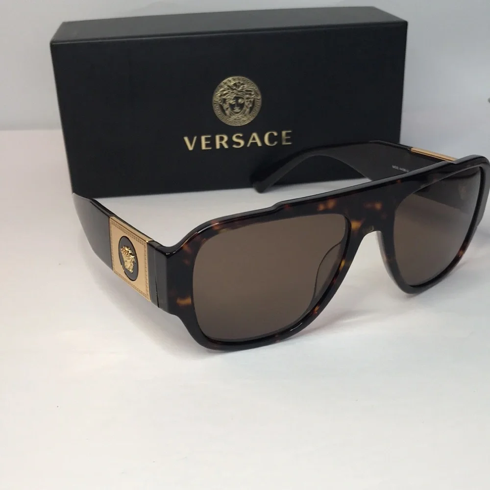 New Authentic- VERSACE Dark Brown Pilot Men's Sunglasses